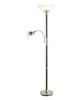 Lexington 71 Inch Two Light Floor Lamp in Walnut Finish With Up Lighting Alabaster Glass Dome Shade and Adjustable Reading Light