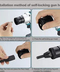 Installation method of self-locking gun head for No Strings Attached Cordless Rivet Nut Gun With Brushless Motor And 5.2Ah Battery.