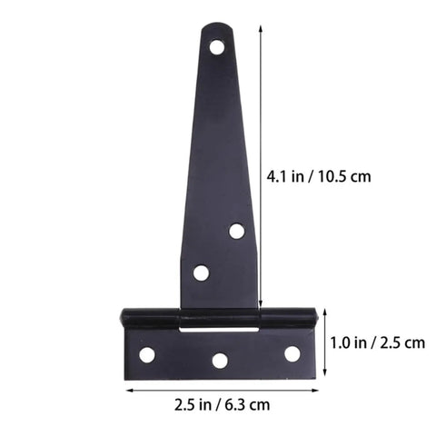 Dope 24 Pack Black T Shape Hinges 4 Inch Heavy Duty Iron Gate Hinges with 6 Pre Drilled Holes detailed dimensions view