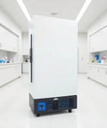 Top Tier Heavy Duty Ultra Low Temp Upright Mini Fridge Freezer For Lab Samples And Supplies Compact Deep Freeze Cold Storage Solution in a lab setting.