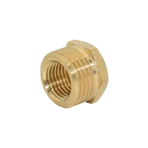 Brass hex body NPT reducer bushing, 1/4in male to 1/2in female pipe fitting