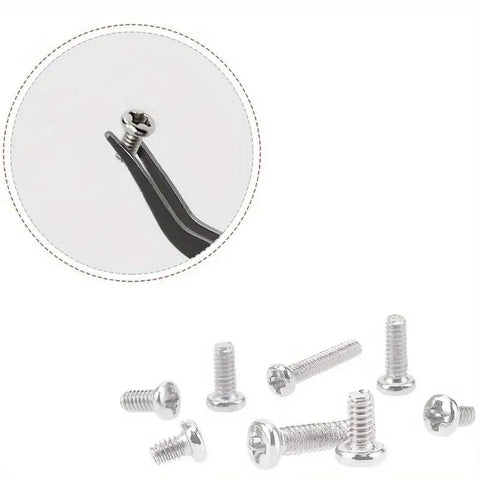 Close-up of carbon steel micro screws from 500Pcs Mini Screw Set For Laptops, Sunglasses, Watches, Tablets And Glasses Repair