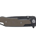 Closed Rugged EDC Folding Knife For Outdoors And Tactical Use with G10 handle, showing compact size and design for survival.