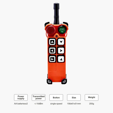 Heavy Duty Wireless Crane Remote Control System with Transmitter, IP65 waterproof, glass-fiber PA, shown front view.