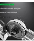 Close-up of Electric Drill Sheet Metal Cutter Attachment with Pro Grade Titanium Gear Transmission highlighting precision steel gear.