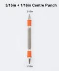 3/16in and 1/16in double-ended spring center punch with orange grips in Dual Head Nail Setter And Door Hinge Pin Remover Tool Set