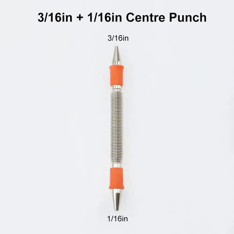 3/16in and 1/16in double-ended spring center punch with orange grips in Dual Head Nail Setter And Door Hinge Pin Remover Tool Set