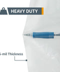 Heavy Duty Clear Dust Collection Bags 20 Inch By 43 Inch, 5 Mil Thick, showing heaviness and pen for thickness comparison