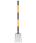 Heavy Duty Garden Pitch Fork With 5 Tines And Fiberglass Handle 58 Inches One Piece High Carbon Steel Head Rust Resistant Coating Non Slip Grip