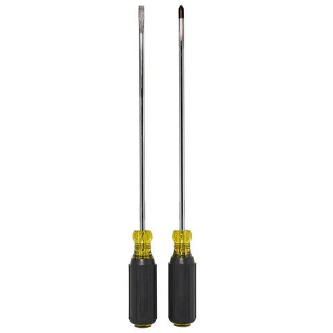 2-Piece Long Reach Screwdriver Set With Cushioned Grips, Includes 1/4-Inch Cabinet Tip And #2 Phillips, 10-Inch Blades For Tight Spaces