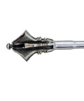 Close-up of Beefy Carbon Steel Mace Prop for Knight Costume and Stage Battle, LARP Ready, featuring Gothic pattern head, 24.5 inch overall.