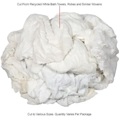 50 Lb Box Recycled Cotton Terry Cut Rags In White All Purpose Wipers For Polishing Dusting And Cleaning Jobs Assorted Sizes Reusable