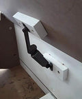 Self Balancing Lid Support Hinges Set For Left And Right In Dark Bronze Finish installed on cabinet interior, 5.9 inch anti-rust iron construction