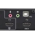 Close-up of the Top Tier 4 Port USB HDMI Multi View KVMP Switch showing ports for effortless desk management and connections.