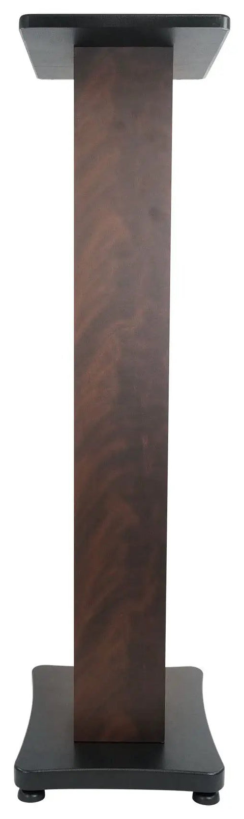 Side view of Pair 36 Inch Speaker Stands Built To Last With 100 Lb Capacity, Fixed Height, Premium Dark Wood Grain Finish
