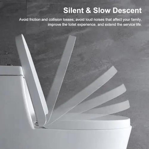 Solid Build Soft Close Elongated White Toilet Seat With Quick Release Hinges demonstrating silent slow descent feature.