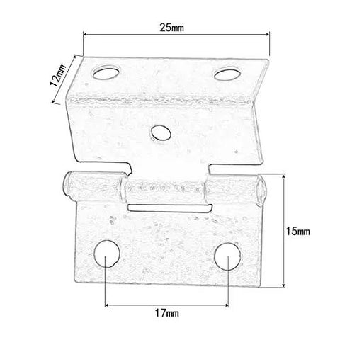 Diagram of 4 Pack Zinc Alloy Cabinet Hinge Set For Cabinets, Jewelry Boxes, And Small Furniture 25x15x12mm With Screws