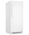 Hella Roomy White Upright Freezer With 16.7 Cubic Feet Of Storage showing a side view of the white upright freezer with a sleek design.