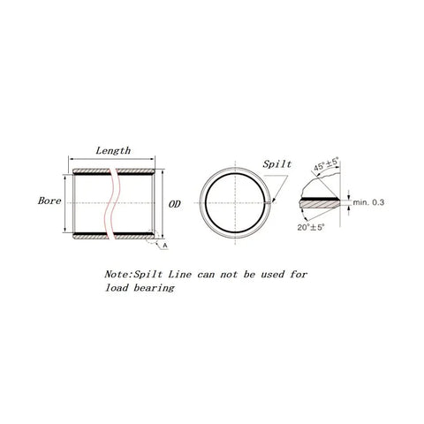 Heavy Duty Sleeve Bearing Single Pack 10mm Bore 12mm Outer Diameter 12mm Length technical diagram with detailed measurements.
