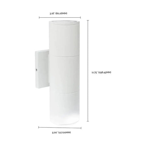Two Light Outdoor LED Up And Down Wall Sconce 20W 120-277V White Finish with dimensions
