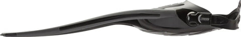 Side view of Frog Plus Open Heel Scuba Fin Beefy Dual Density Blade With Three Material Injection Mold Tech Comfortable Foot Pocket Black White Size S M