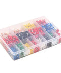 Top Shelf Copper Crimp Connectors For 22 Through 5 Awg Wire Featuring Thick Insulated Pin Terminals in a clear organizer box.
