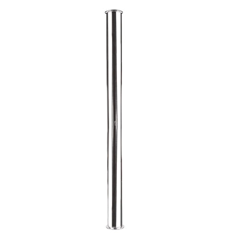 Stainless steel sanitary spool tube with clamp ends, front view, 36-inch length, 2.5-inch tri-clamp ends.