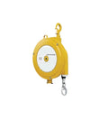 Industrial Zero Gravity Tool Balancer Adjustable Spring Counterweight with hook, yellow body, for workshop safety use.
