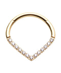 Gold Tone CZ Crystal Lined V Shaped Hinged Segment Clicker Ring 16G Stainless Steel Jewelry For Cartilage Piercing 8mm Or 10mm