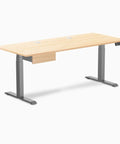 Hella Sturdy Maple Hardwood Electric Standing Desk With Dope Integrated Under Desk Drawer And Zero Sweat Height Adjust In Modern Space Gray Design, showcasing dual motor height adjustment.