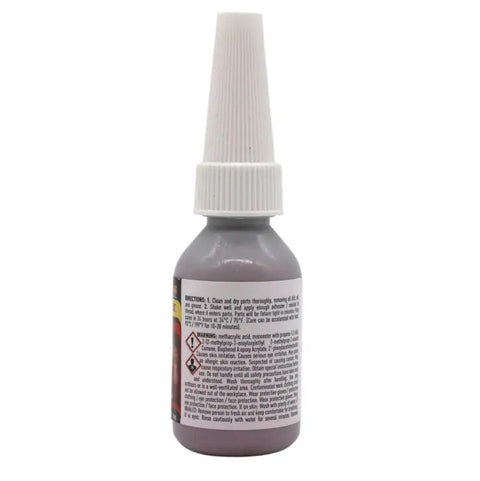 Back view of Red Heavy Duty High Strength Thread Locker 0.34 Oz Bottle For Large Fasteners Permanent Locking Anaerobic Formula 2 Pack