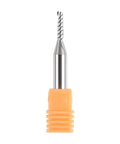 Front view of SpeTool carbide end mill with orange plastic sleeve; 1/8 dia, 1/4 shank.