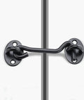 Heavy Duty Sliding Barn Door Hardware Kit Includes Two Premium 3 Inch Steel hook and eye latch installed on door.