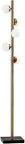 Antique Brass LED Floor Lamp With White Opal Shades, Five Globe Lights On Sleek Black Marble Base, 65 Inch Tall