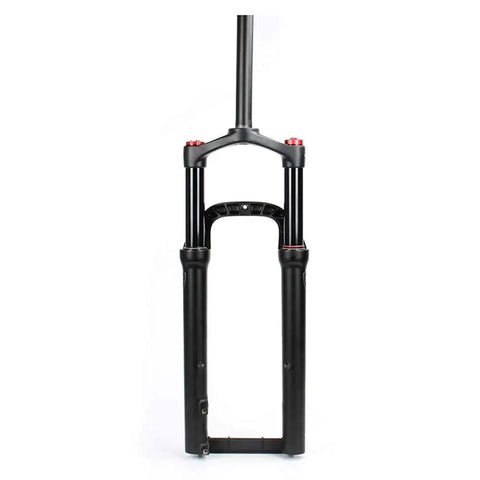 Front view of a Beefy Fat Bike Air Fork 26 Inch With One And One Eighth Inch Steering Tube 135mm Spread 120mm Travel