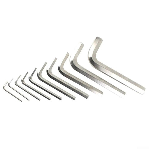 Super Cool 10 Pack L Shape Hex Wrench Set With Steel Hexagon Keys In Sizes Ranging From 1.5mm Up To 6mm For Quick Home Repair And Furniture Assembly Jobs Where Portability Is King. steel metric hex keys arranged by size
