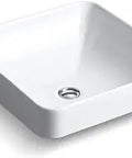 Vox Square Vessel Sink In White Vitreous China 16.25 Inches Wide 16.25 Inches Long No Faucet Holes Drop In Or Vessel Mount