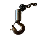 Air hoist hook and chain assembly; steel hook with latch and spark-resistant housing