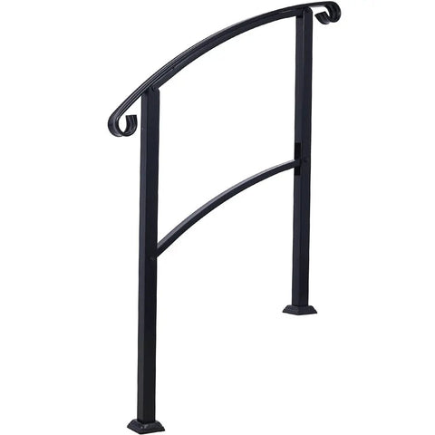 Sturdy As Nails Wrought Iron Handrails For Outdoor Steps With Curved Non Slip Grip Solid Black Porch Railing Kit