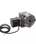 Heavy Duty CNC Router Rotary Fourth Axis Kit featuring Knockout Nema 34 stepper motor and 130mm four jaw chuck.