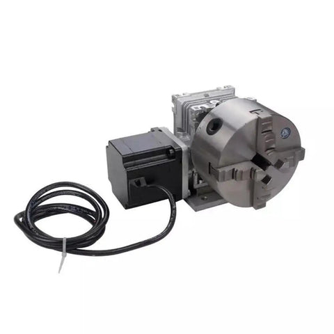 Heavy Duty CNC Router Rotary Fourth Axis Kit featuring Knockout Nema 34 stepper motor and 130mm four jaw chuck.