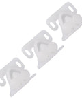 Three Spring Loaded Roller Catch Cabinet Latches in white ABS plastic, pack of 3 for secure cupboard and wardrobe doors, easy snap shut.