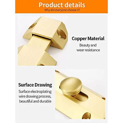 Genuine Solid Copper Door Slide Latch And Heavy Duty Barrel Bolt Lock For Home Gate Security Rock Solid Built Tough showing copper material.