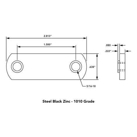 Diagram showing dimensions of Rock Solid Heavy Duty Double Threaded T Nuts For Aluminum Extrusion 5/16 18 Black Zinc Steel.