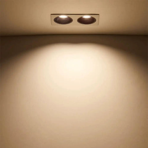 Top Shelf Double Head LED Recessed Downlight 5 Pack Adjustable Gimbal Wafer Lights 3000K Through 6000K Rugged Aluminum Build, wall-mounted.