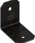 Avant Collection Outdoor Accents ZMAX Black Powder Coated 90 Degree Angle For 2x Lumber, showing chamfered corners and mounting holes.