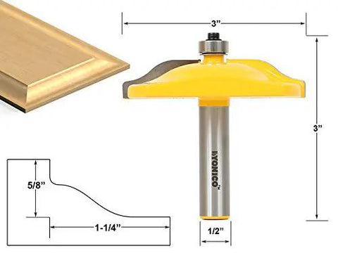 Raised Panel Cabinet Door Router Bits Set Four Bit Ogee With Half Inch Shank for Rail and Stile Doors, detailed dimensions shown