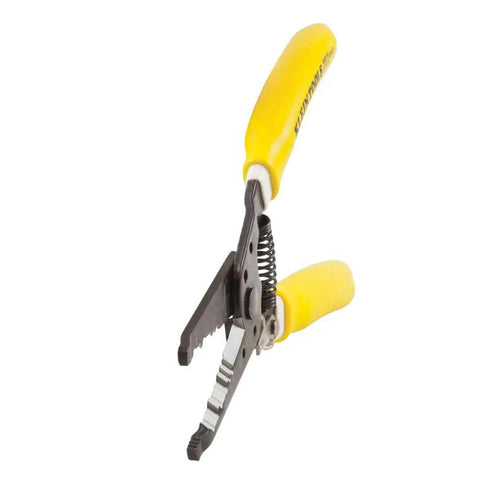 Open yellow-handled Dual NM Cable Stripper And Cutter For 12 And 14 AWG Wire, Strips 12/2 And 14/2 Outer Jacket, Made In USA