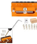 Adjustable Doweling Jig Kit For Straight Holes With Six Drill Guide Bushings Pro Grade Biscuit Joiner Set, orange aluminum body