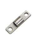Torque hinge damper plate, stainless steel, two mounting holes, close-up view.